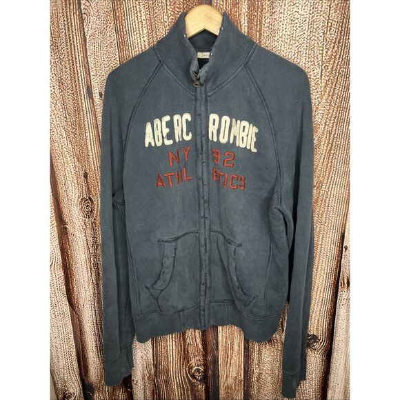 Abercrombie & Fitch LOGO Jacket Muscle Sweatshirt zip Up Y2K XL Blue - Picture 1 of 4